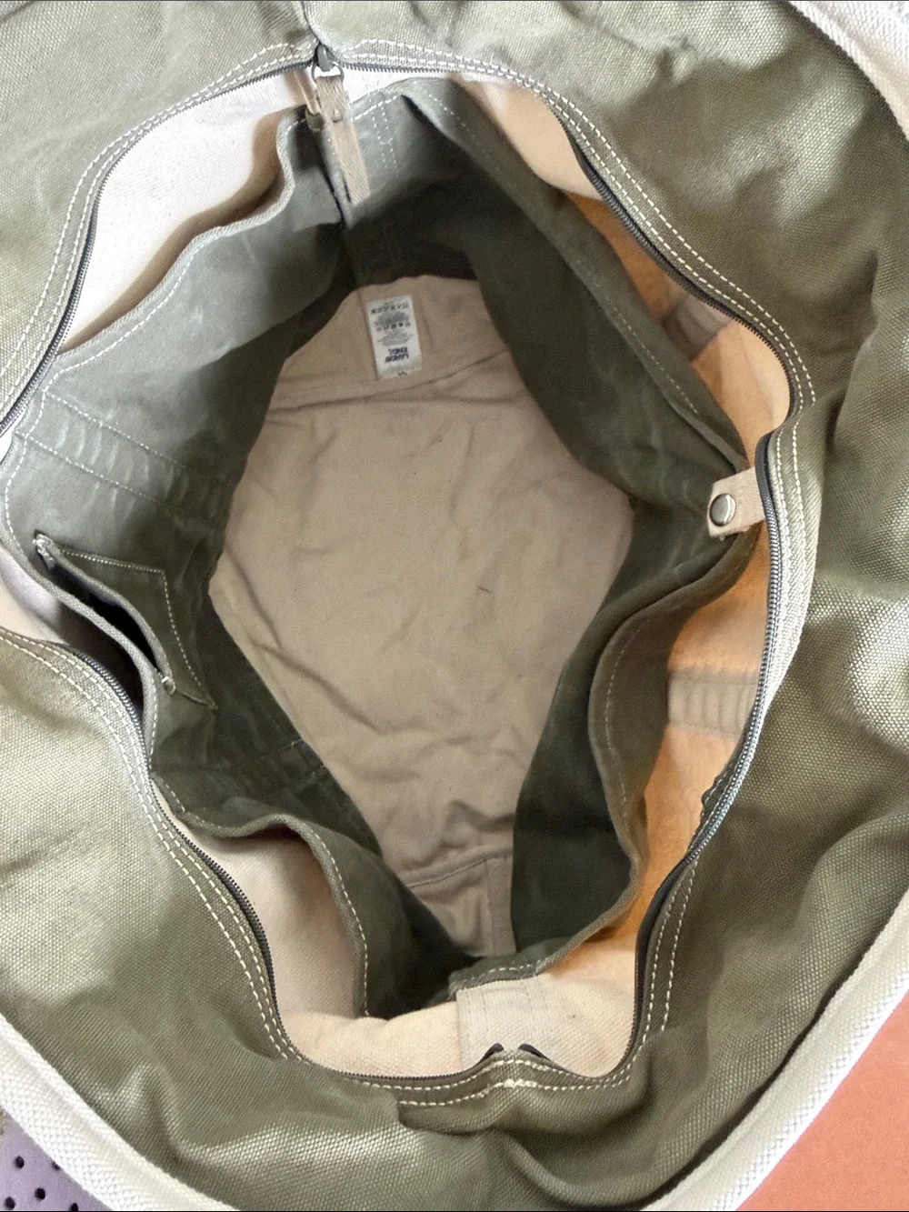 Lands End Canvas Tote Bag with Olive Green Trim